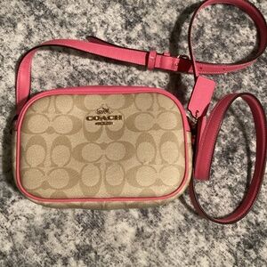 Coach Signature Canvas Crossbody Bag with Pink Trim